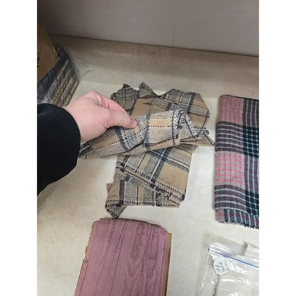 Vtg Fabric Lot Remnants Plaid‎ Silk Moire Pink Altar Cloth Church Sewing Craft